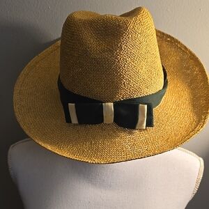 Stylish Straw Hat with Green Ribbon